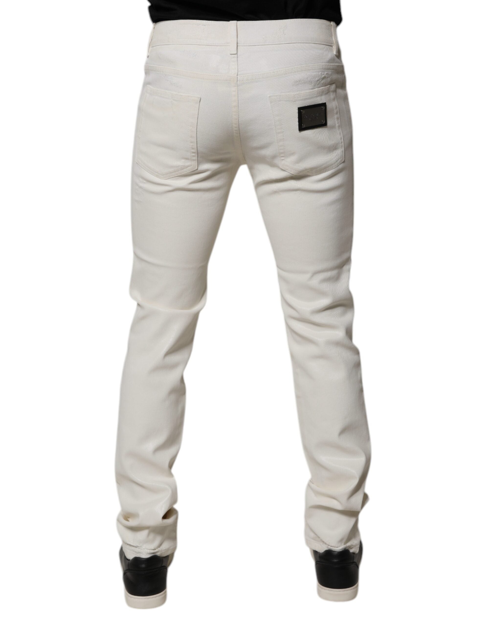 Dolce & Gabbana Off White Cotton Stretch Skinny Denim Men's Jeans (Pre-Owned)