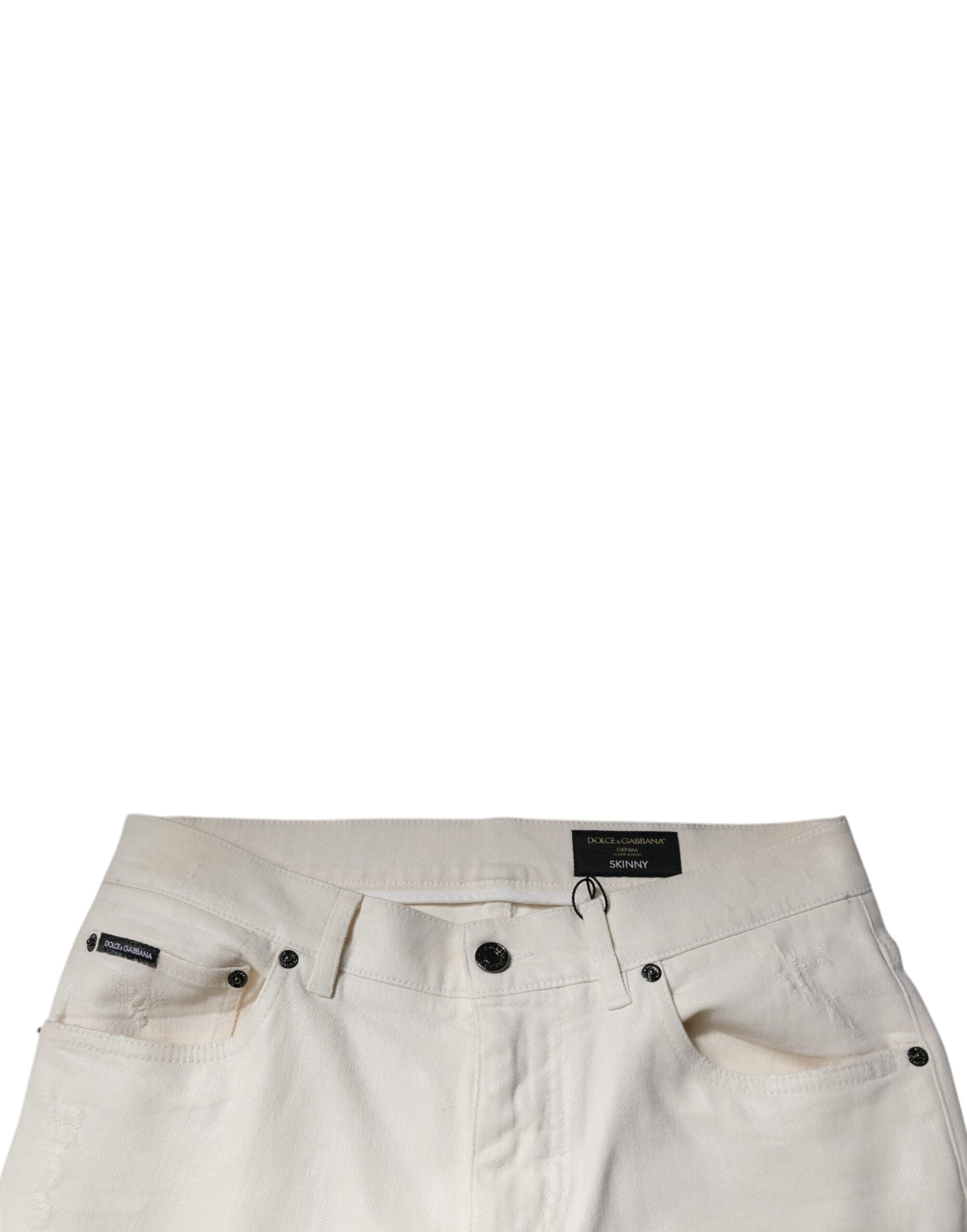 Dolce & Gabbana Off White Cotton Stretch Skinny Denim Men's Jeans (Pre-Owned)