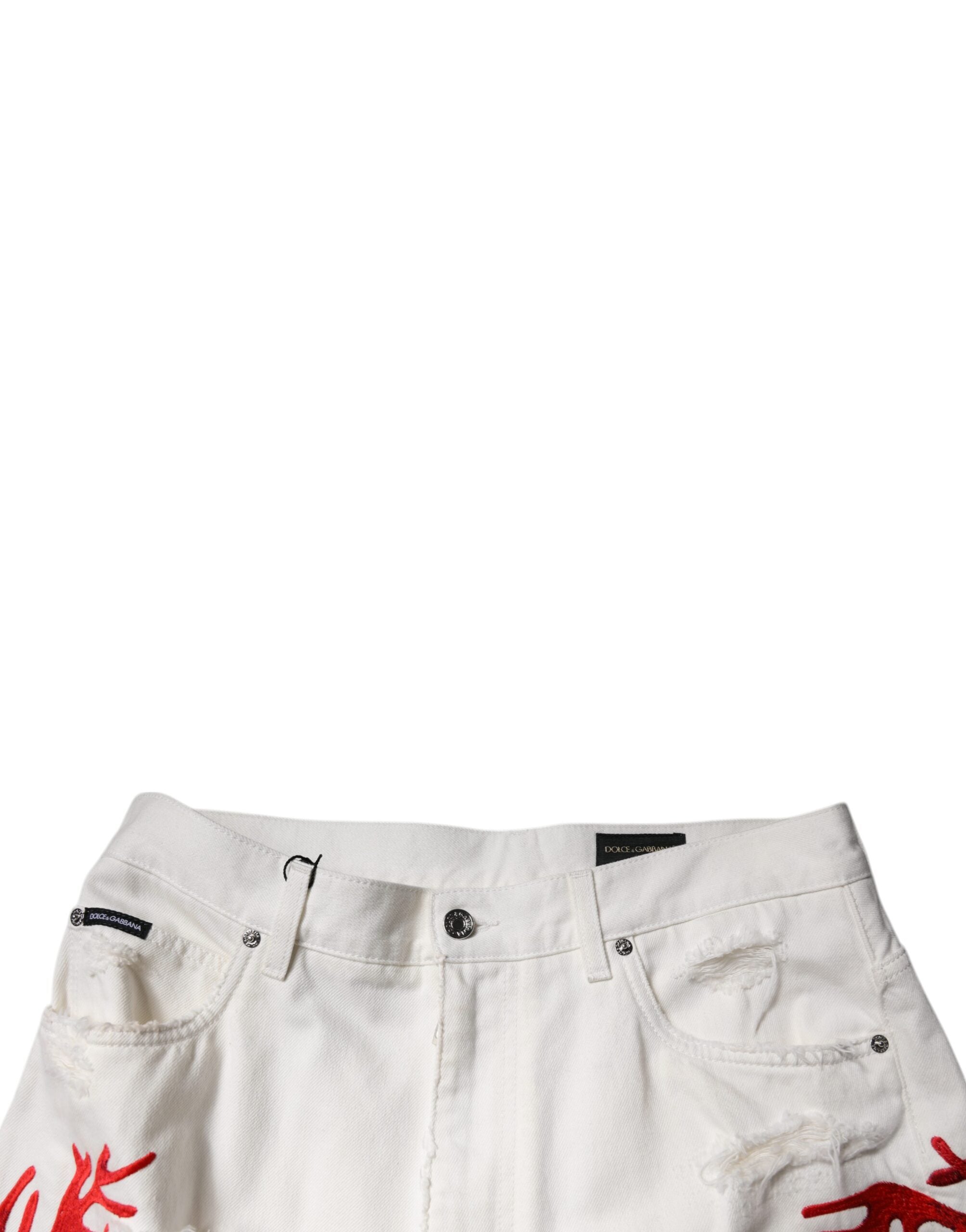 Dolce & Gabbana White Corals Tattered Straight Denim Men's Jeans (Pre-Owned)