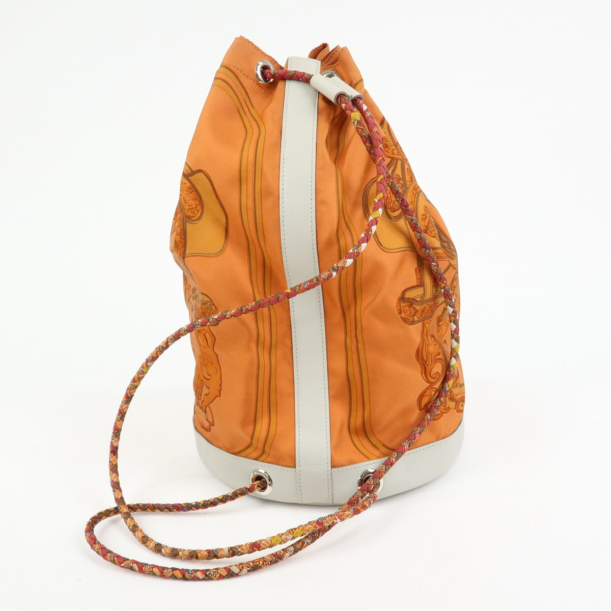 Hermes Soie Cool Printed Silk And Calfskin Orange Silk Handbag (Pre-Owned)