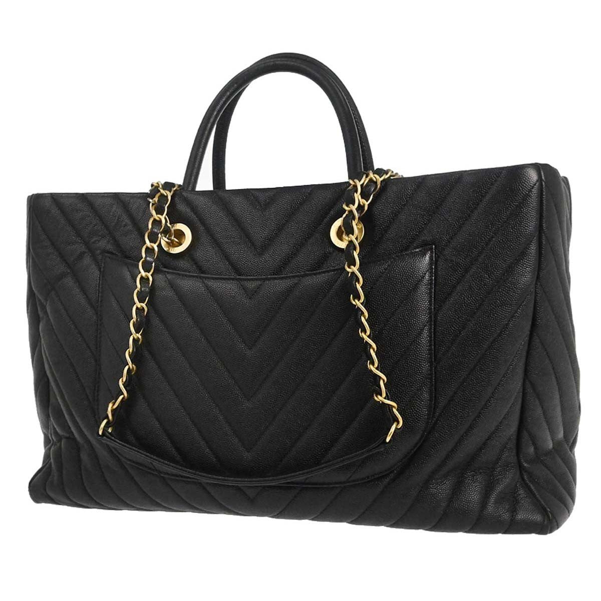 Chanel Shopping Quilted Knit Pluto Glitter Black Calfskin Handbag (Pre-Owned)