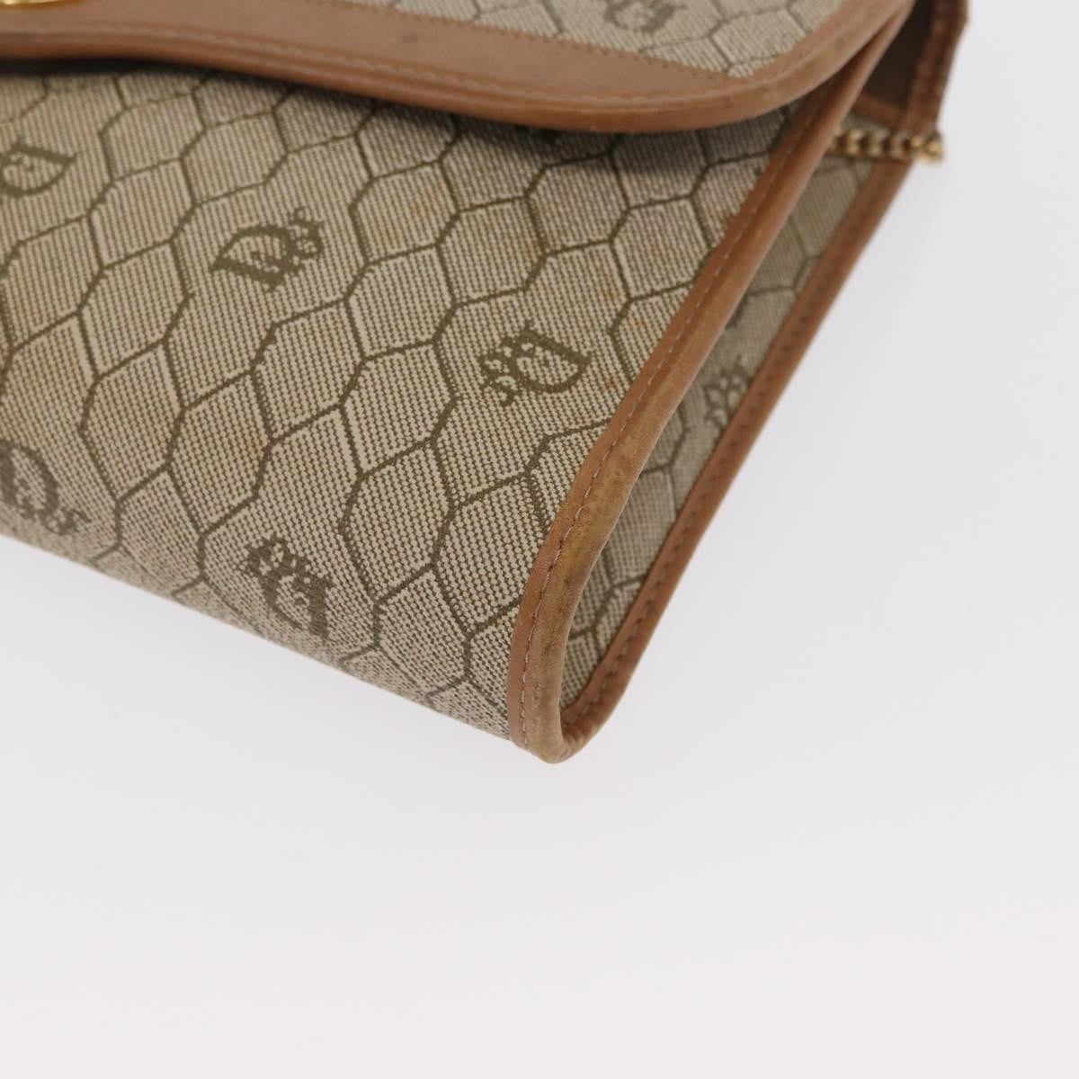 Christian Dior Vintage Honeycomb Chain Canvas Beige Canvas Shoulder Bag Bag (Pre-Owned)