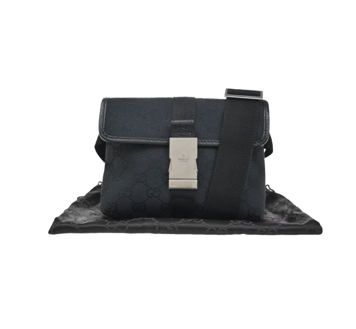 Gucci Buckle Waist Gg Canvas And Leather Black Canvas Clutche & Pouche Bag (Pre-Owned)