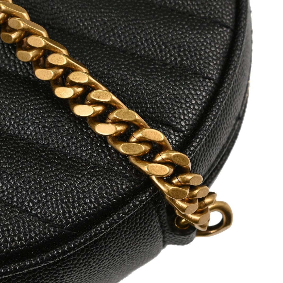 Saint Laurent Vinyle Round Belt Matelasse Chevron Leather Black Leather Clutche & Pouche Bag (Pre-Owned)