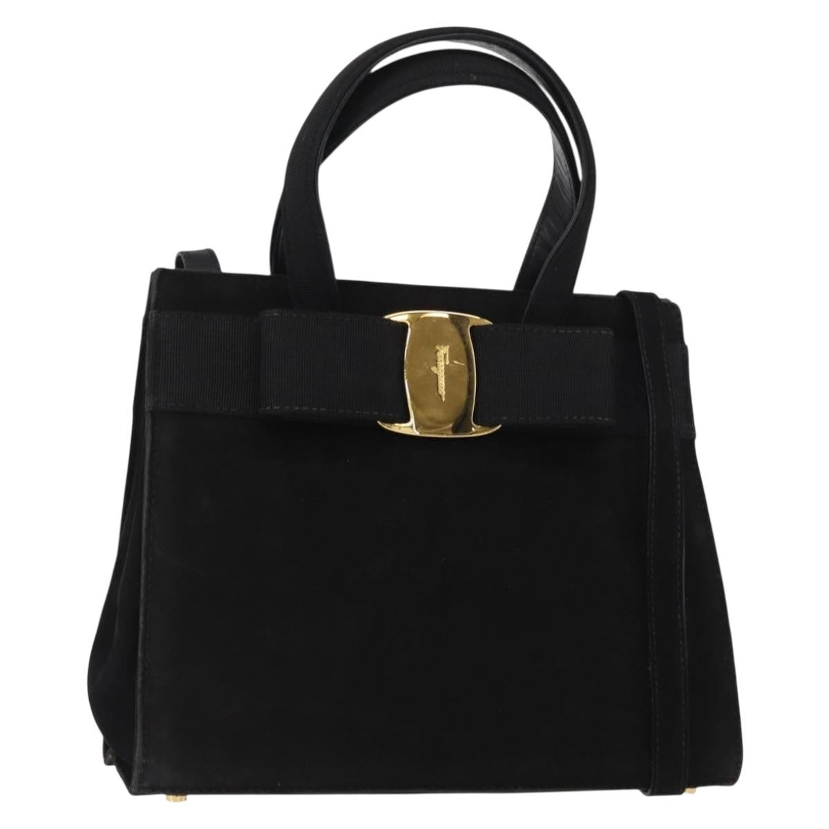 Salvatore Ferragamo Convertible Vara Bow Suede Black Suede Handbag (Pre-Owned)