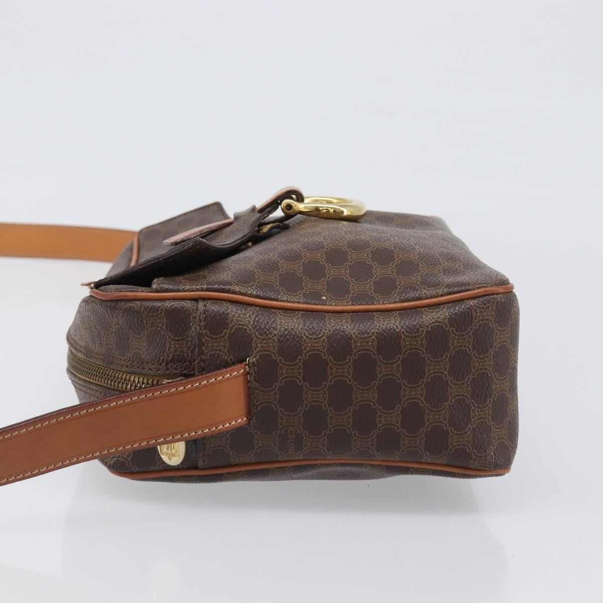 Celine Vintage Macadam Circle Logo Canvas And Leather Brown Pvc Shoulder Bag Bag (Pre-Owned)