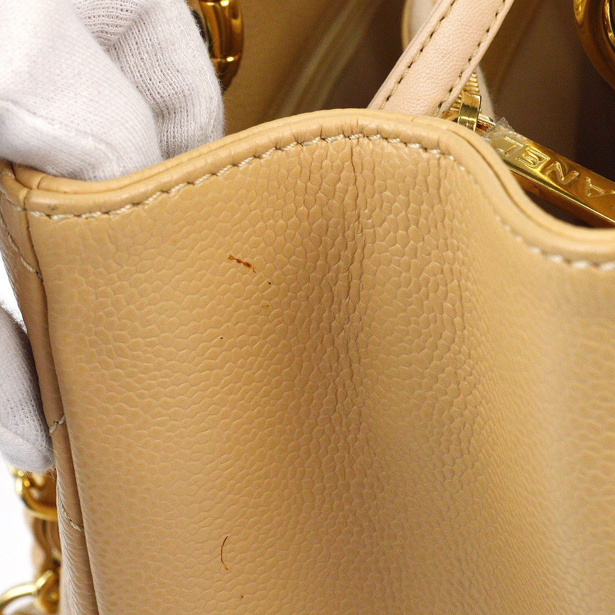 Chanel Grand Shopping Quilted Caviar Beige Calfskin Tote Bag Bag (Pre-Owned)
