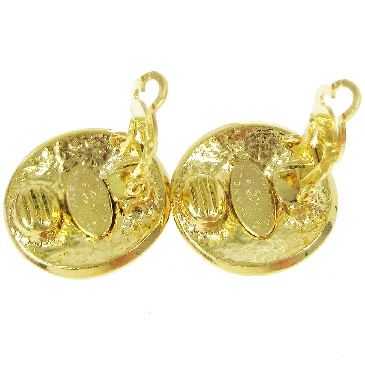 Chanel Vintage Round Cc Clip-On Metal Gold Gold_Plated Earrings Jewelry (Pre-Owned)