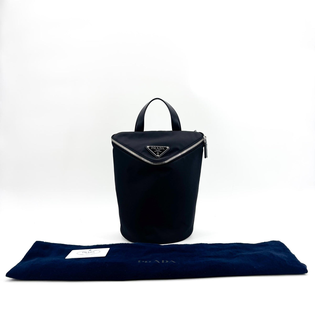 Prada Triangle Zip Sling Re-Nylon With Leather Black Nylon Backpack Bag (Pre-Owned)