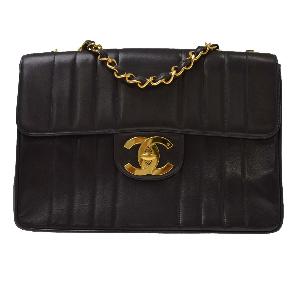Chanel Vintage Mademoiselle Flap Lambskin Black Leather Handbag (Pre-Owned)