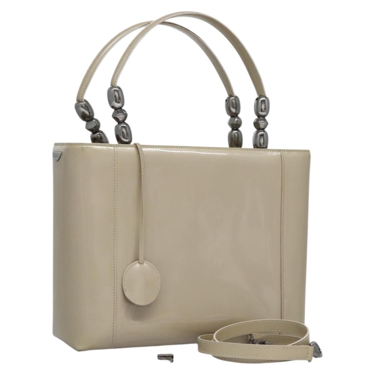 Christian Dior Pearl Lady Dior Patent Leather Beige Patent_Leather Handbag (Pre-Owned)