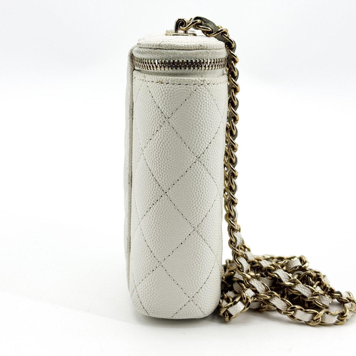 Chanel Vertical Classic Vanity Case With Chain Quilted Caviar White Calfskin Crossbody Bag Bag (Pre-Owned)