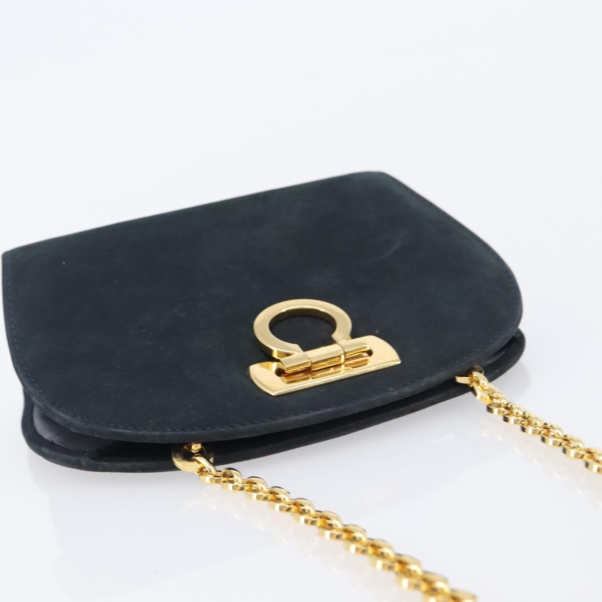 Salvatore Ferragamo Vintage Gancini Chain Suede Black Suede Shoulder Bag Bag (Pre-Owned)