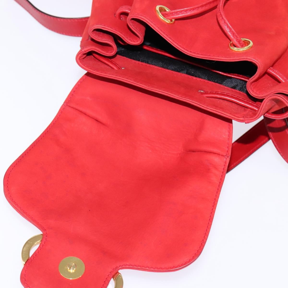 Salvatore Ferragamo Gancini Flap Drawstring Leather Red Leather Backpack Bag (Pre-Owned)