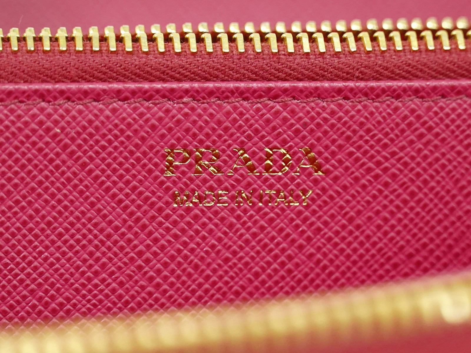Prada Zip Around Tab Saffiano Leather Pink Leather Wallets Accessory (Pre-Owned)