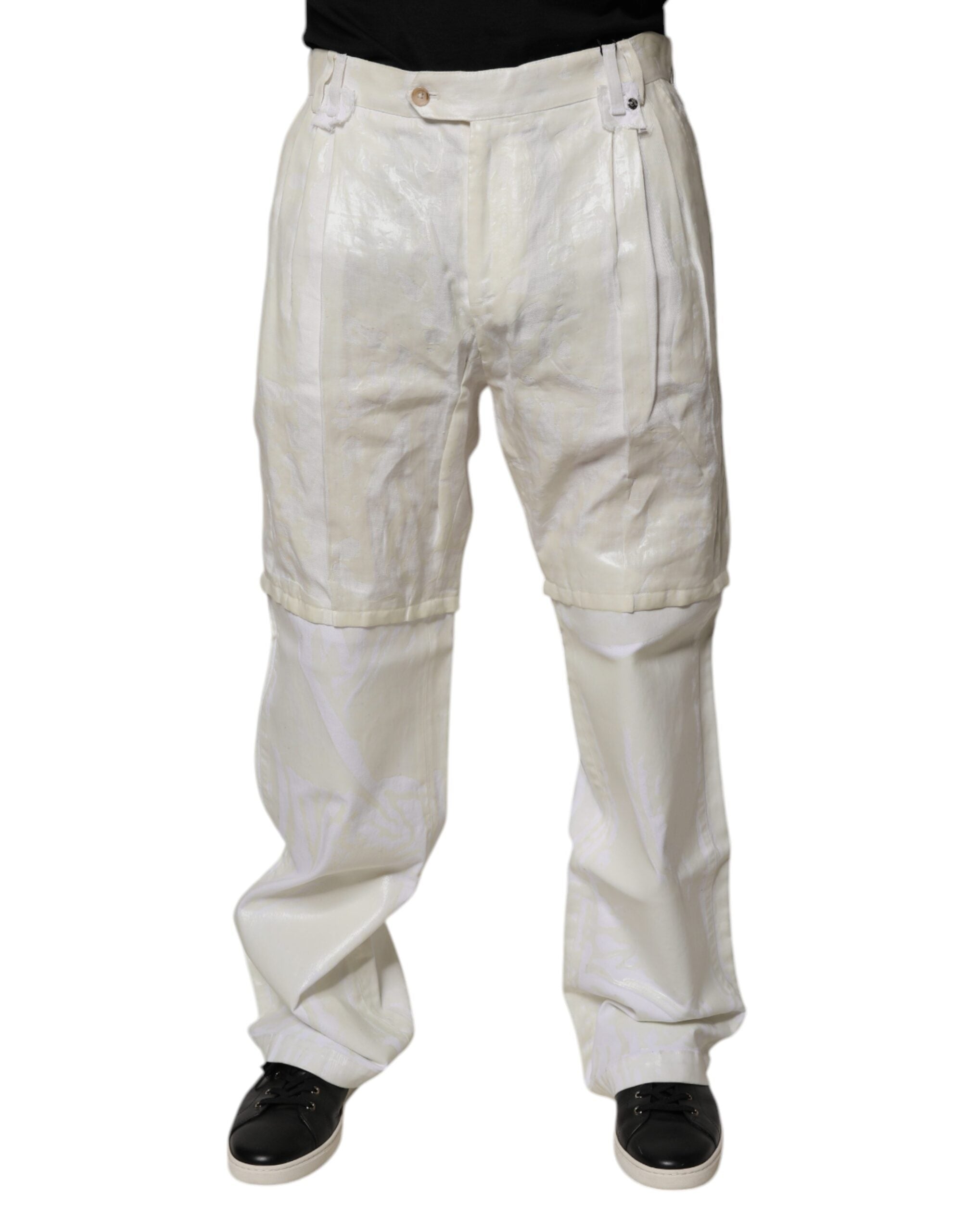 Dolce & Gabbana White Linen Mid Waist Straight Men Denim Men's Jeans
