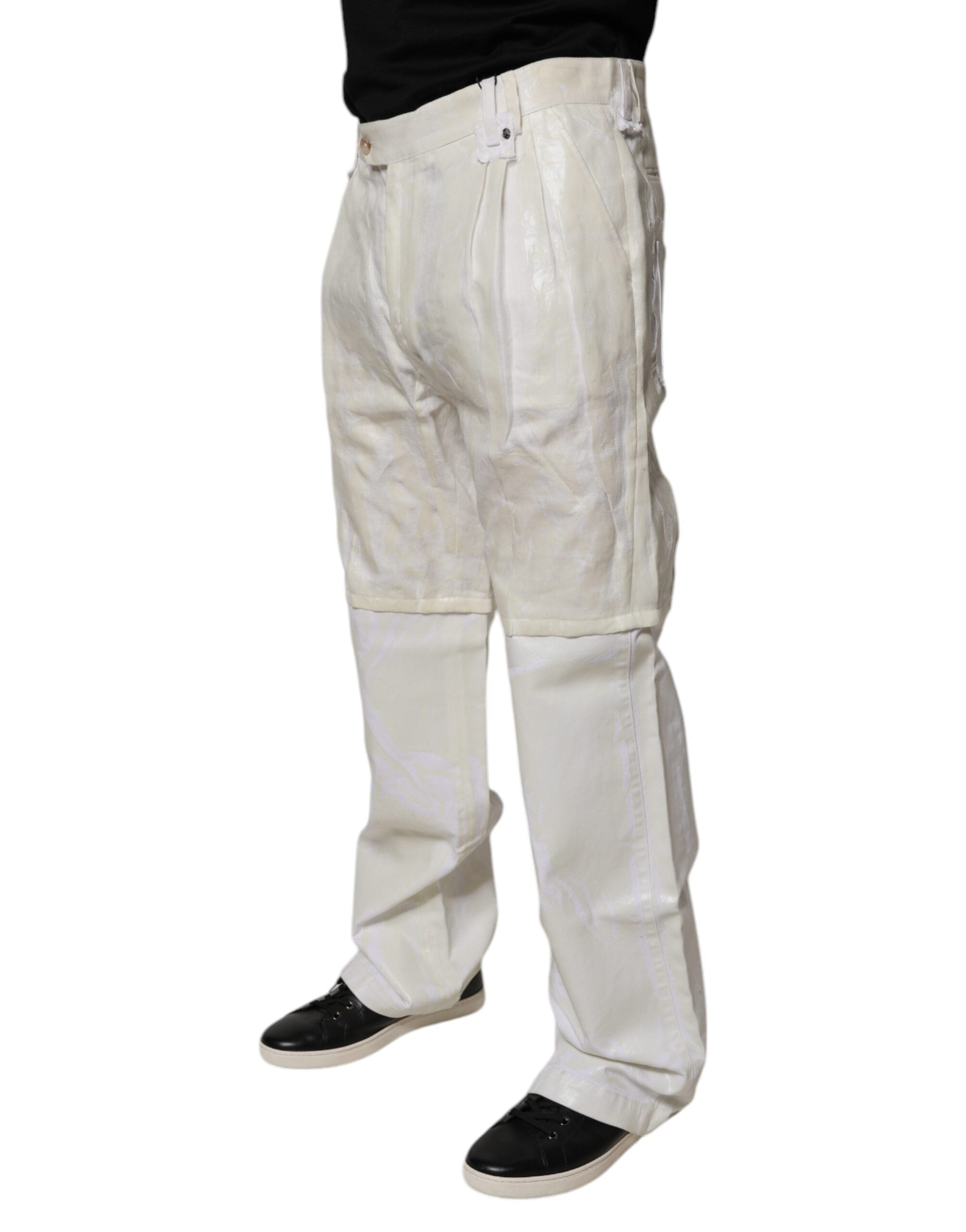 Dolce & Gabbana White Linen Mid Waist Straight Men Denim Men's Jeans