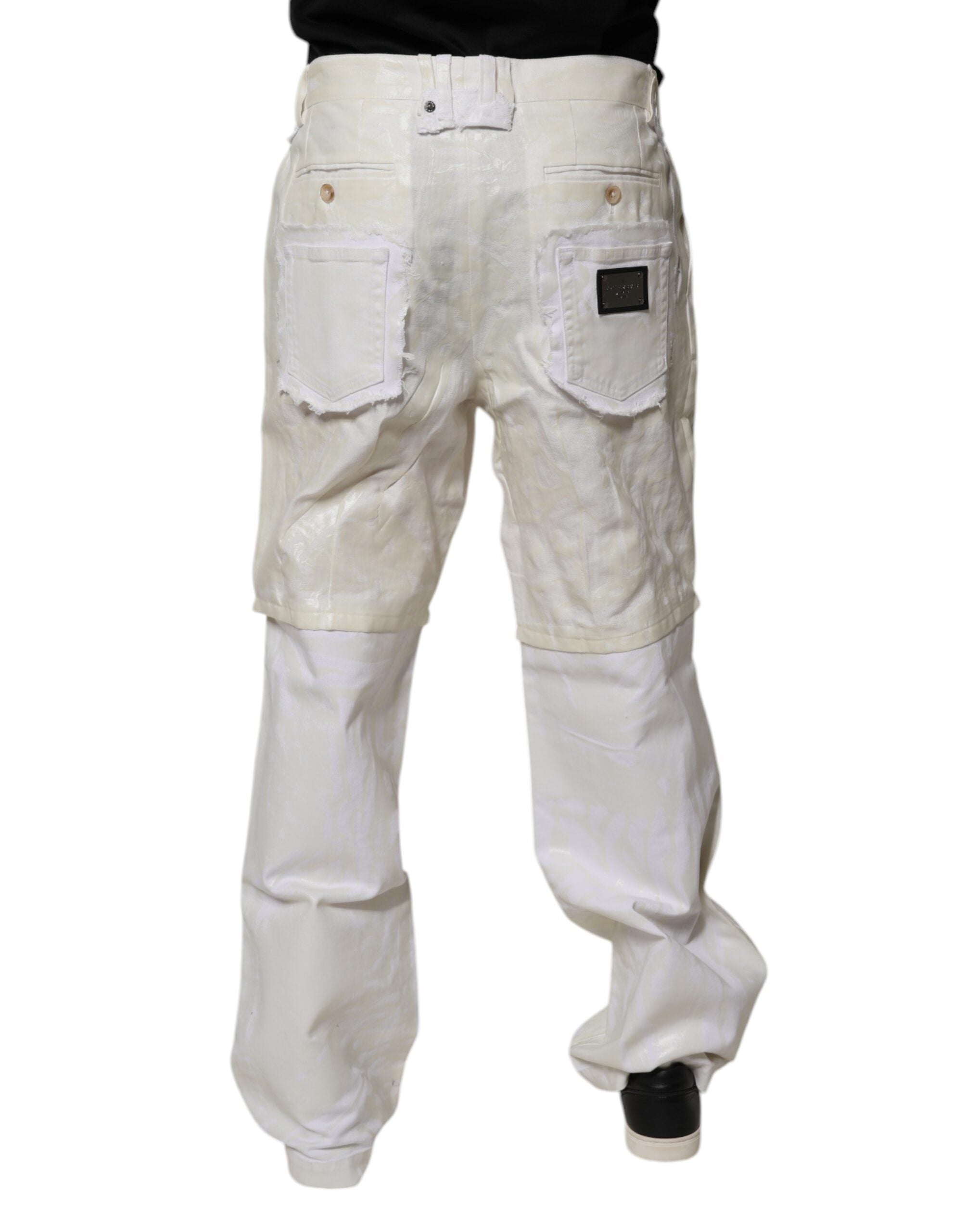 Dolce & Gabbana White Linen Mid Waist Straight Men Denim Men's Jeans