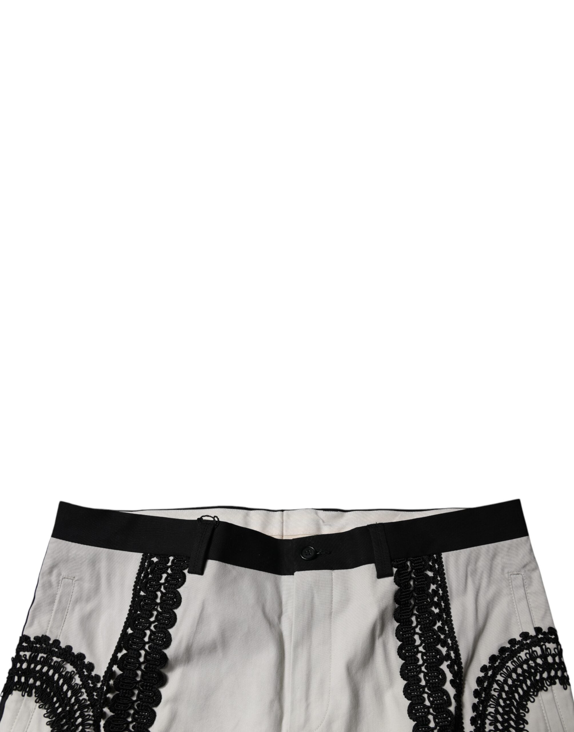 Dolce & Gabbana White Lace Trim Mid Waist Dress Formal Men's Pants