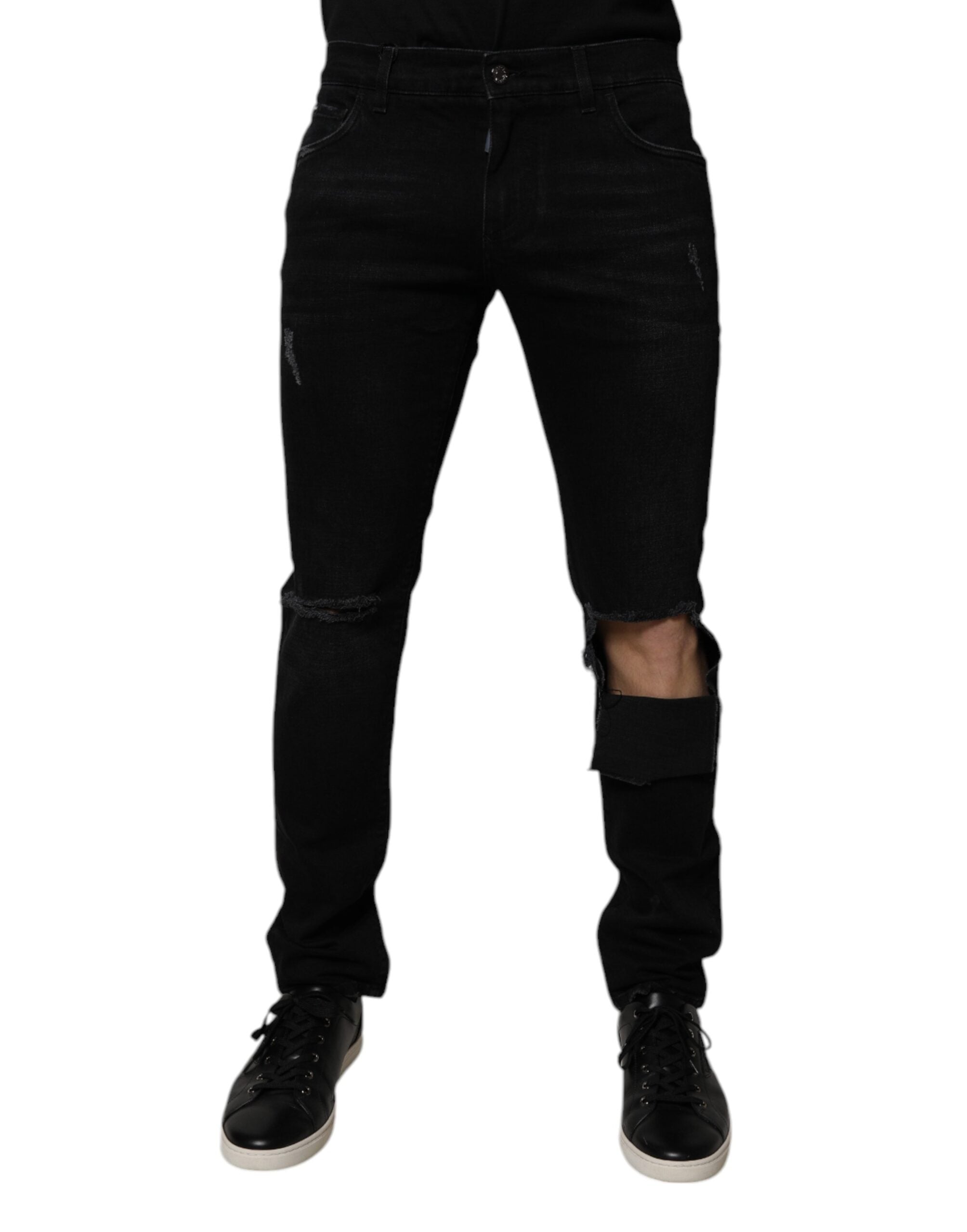 Dolce & Gabbana Black Ripped Cotton Skinny Men Denim Men's Jeans
