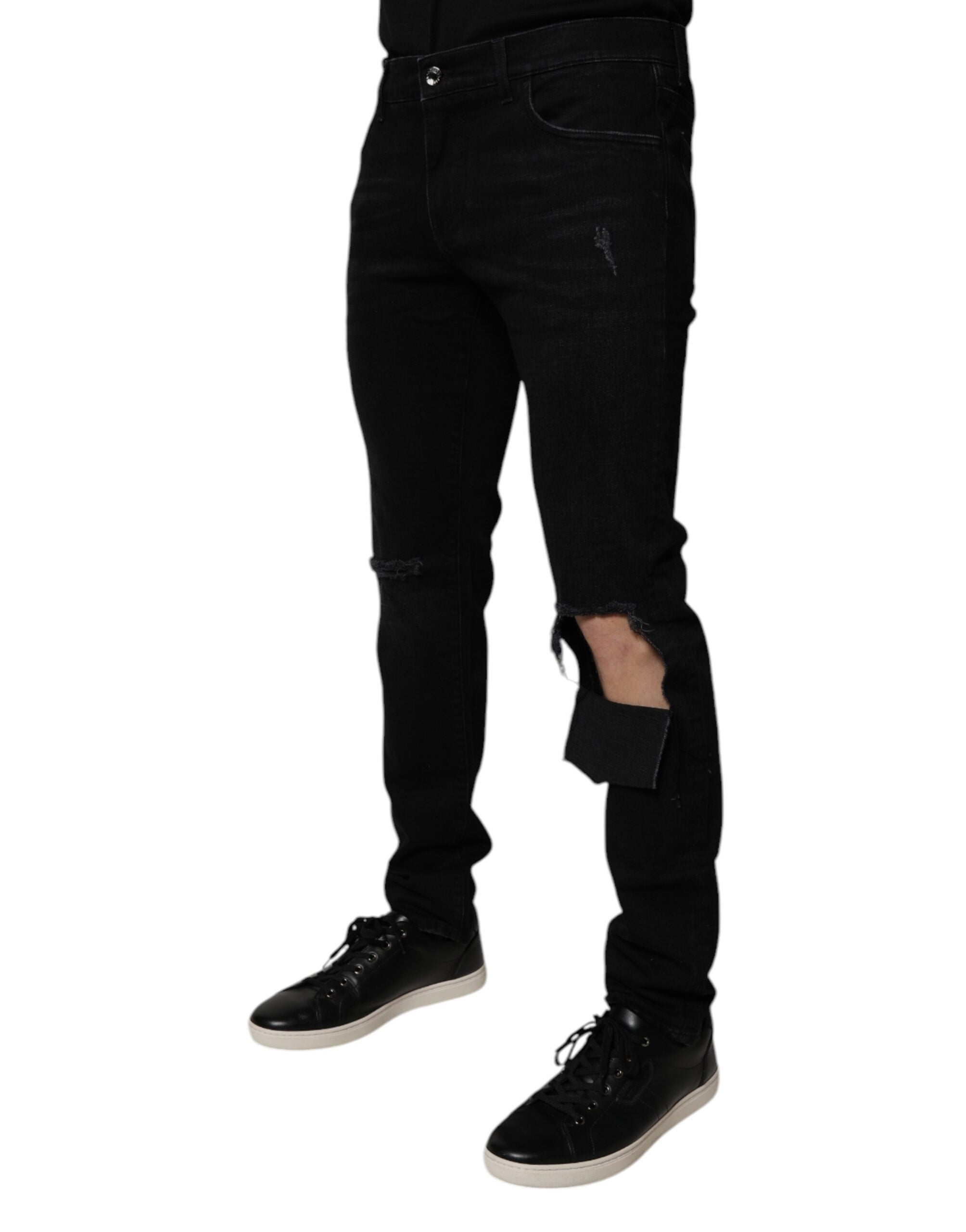 Dolce & Gabbana Black Ripped Cotton Skinny Men Denim Men's Jeans
