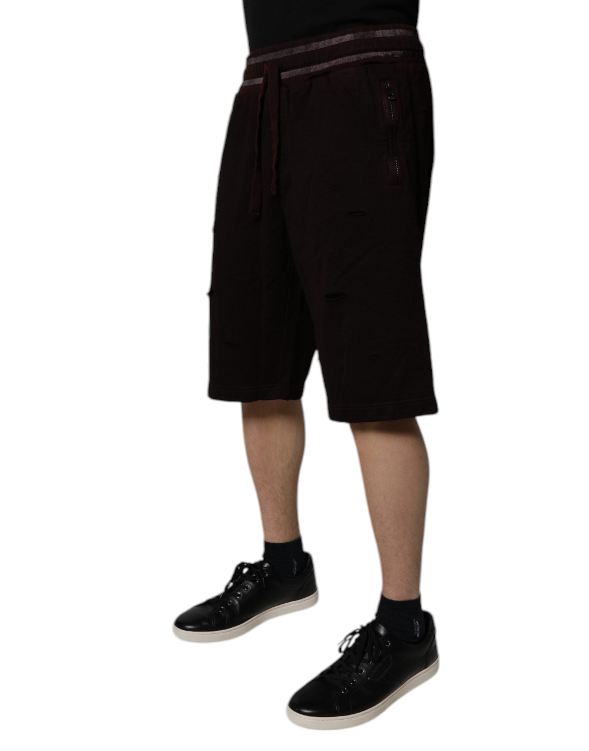 Dolce & Gabbana Maroon Cotton Logo Plaque Men Bermuda Men's Shorts