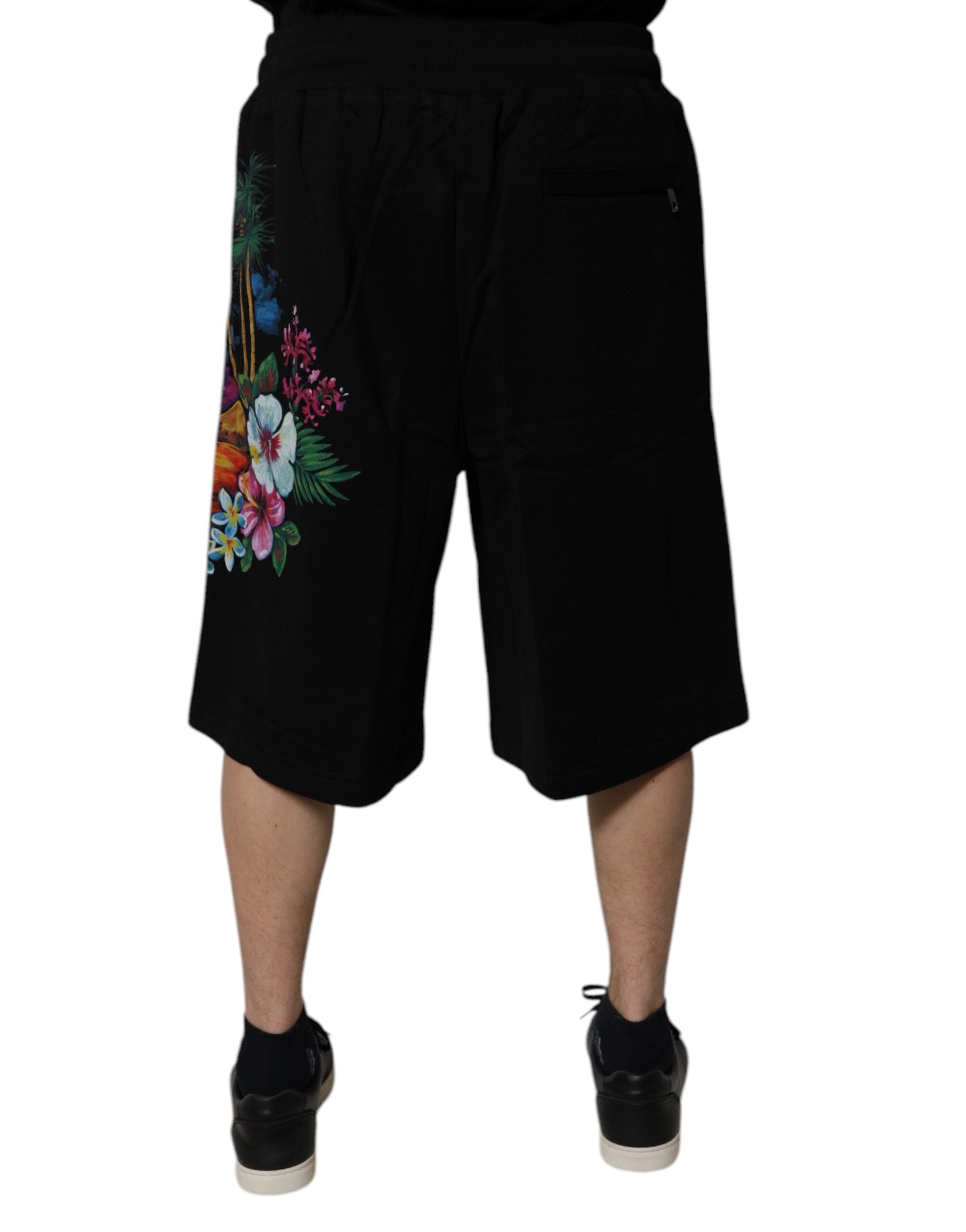 Dolce & Gabbana Black Cotton Logo Floral Print Bermuda Men's Shorts
