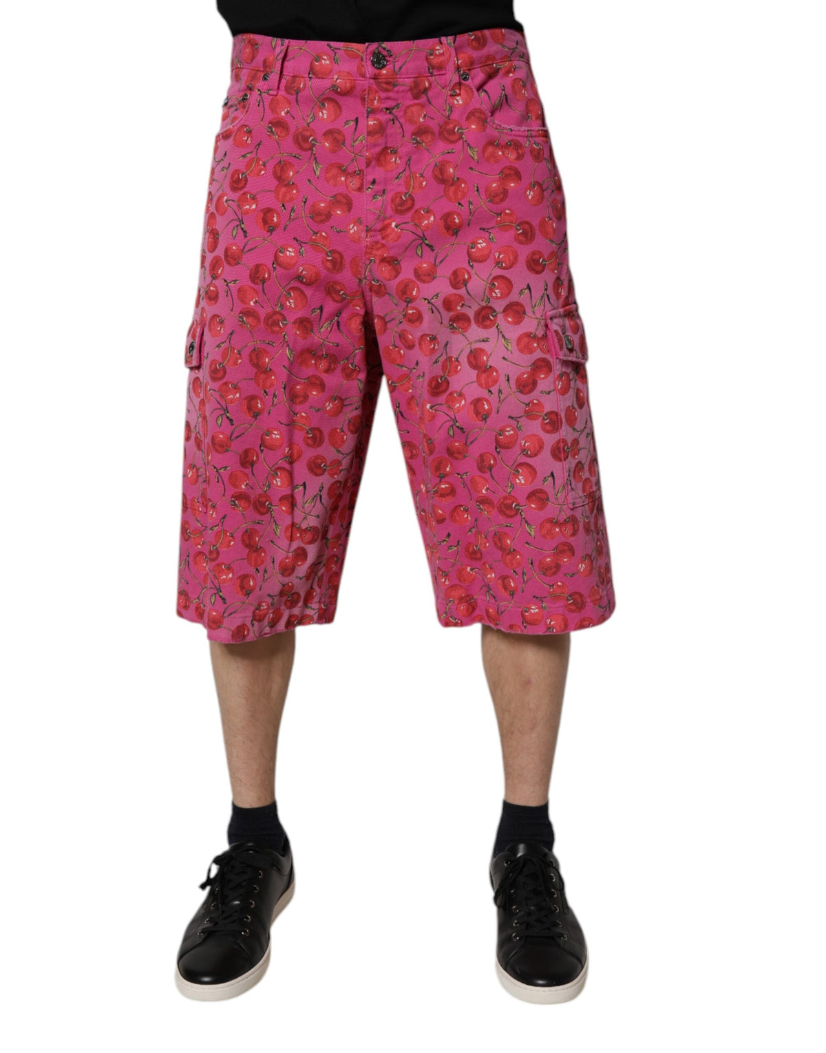 Dolce & Gabbana Pink Cherry Print Cargo Cotton Men's Shorts (Pre-Owned)