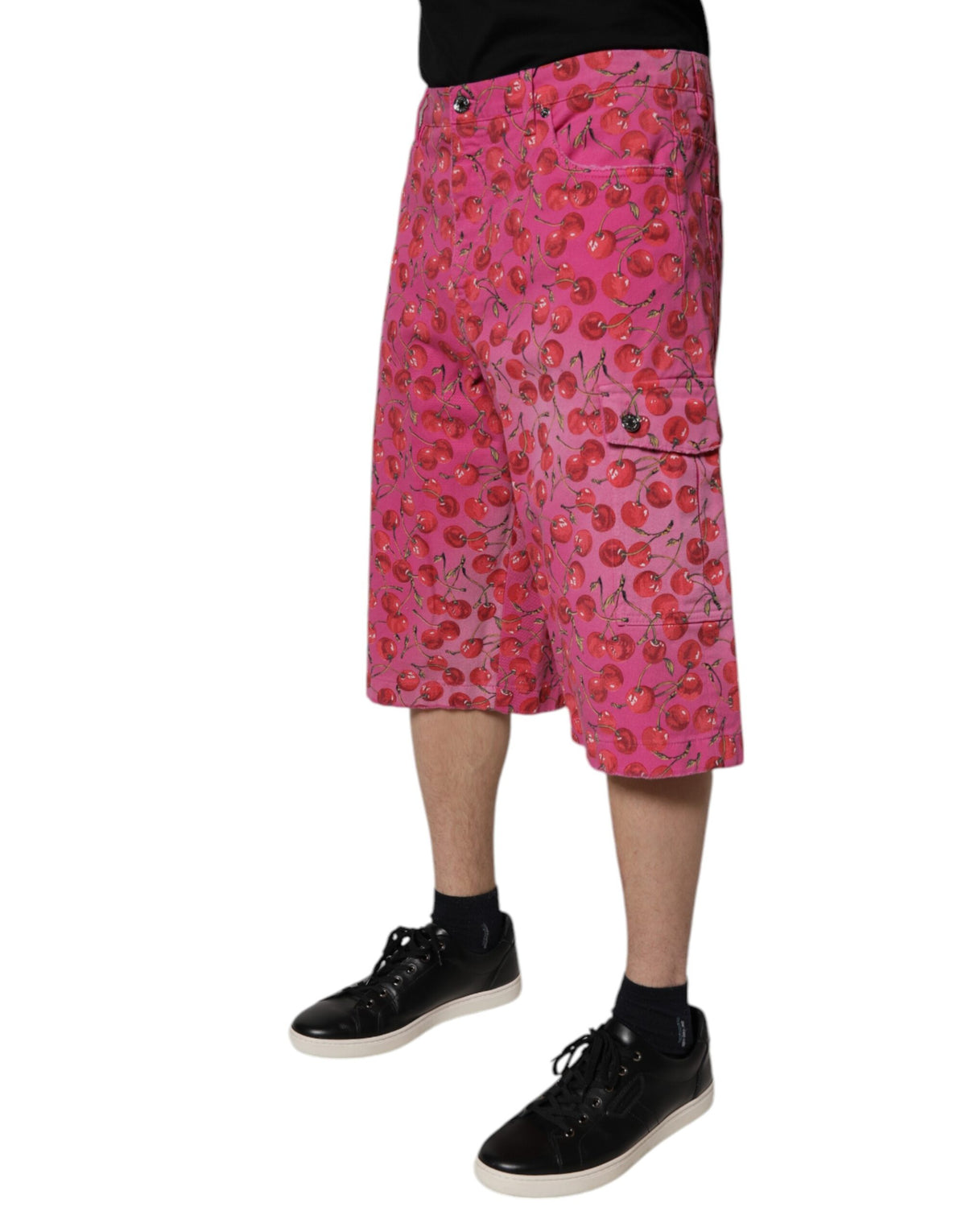 Dolce & Gabbana Pink Cherry Print Cargo Cotton Men's Shorts (Pre-Owned)