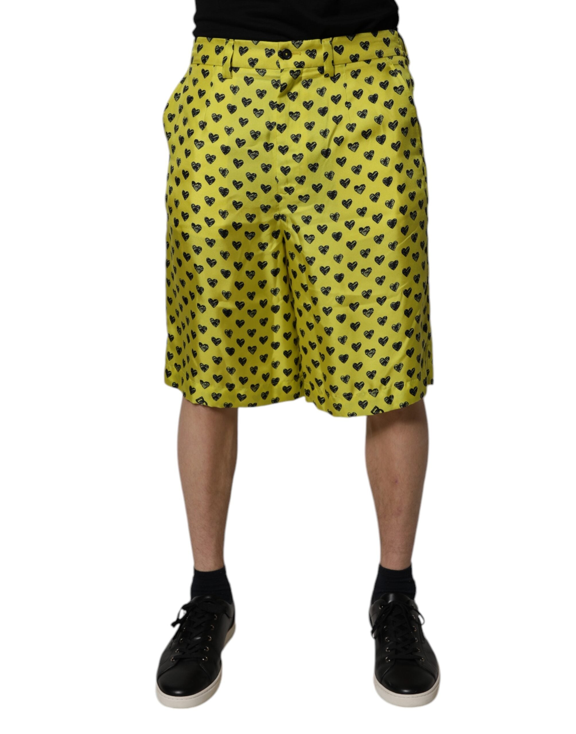 Dolce & Gabbana Green Silk Heart Print Bermuda Men's Shorts (Pre-Owned)