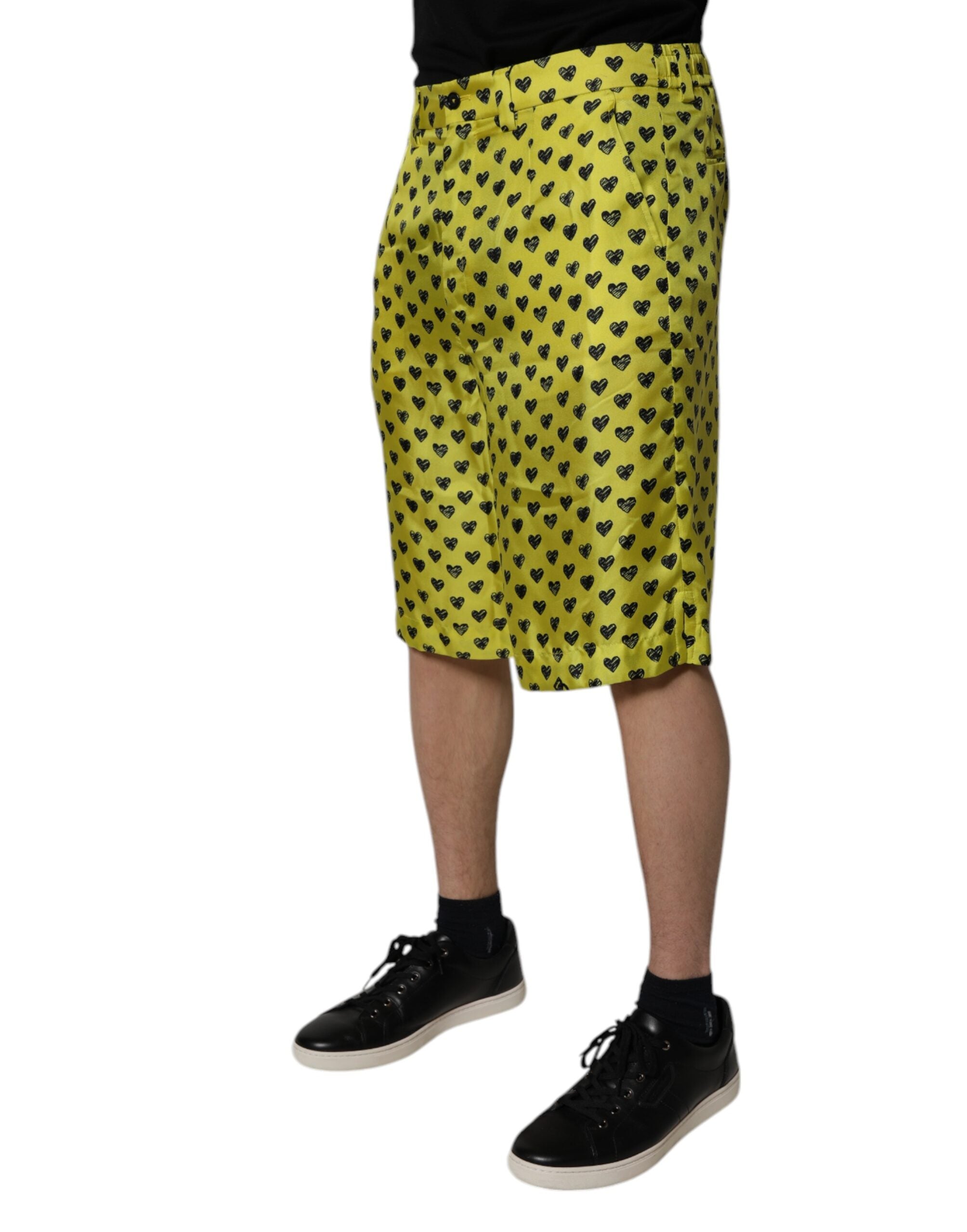 Dolce & Gabbana Green Silk Heart Print Bermuda Men's Shorts (Pre-Owned)