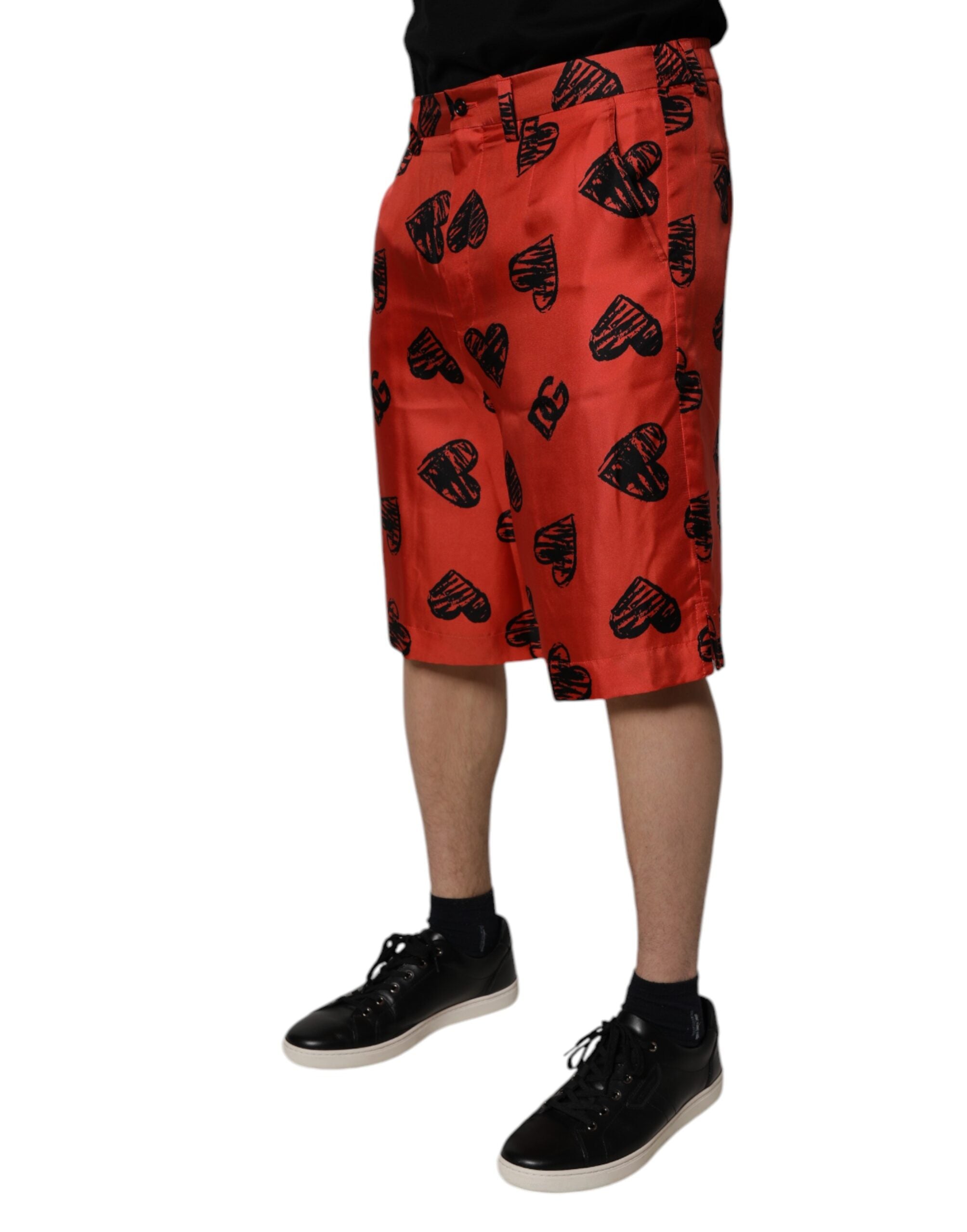 Dolce & Gabbana Orange Silk Heart Print Bermuda Men's Shorts (Pre-Owned)
