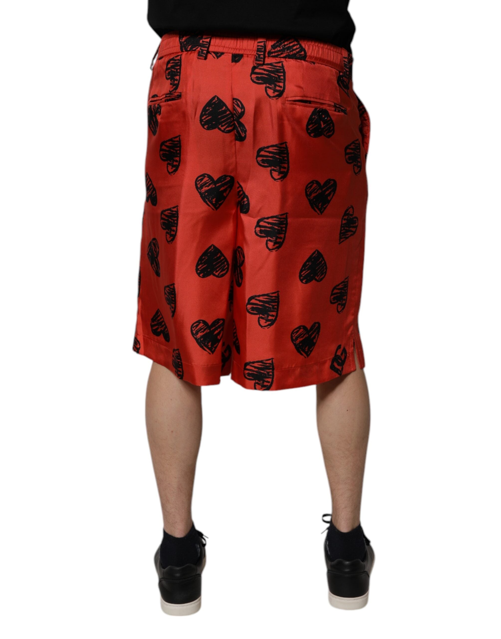 Dolce & Gabbana Orange Silk Heart Print Bermuda Men's Shorts (Pre-Owned)