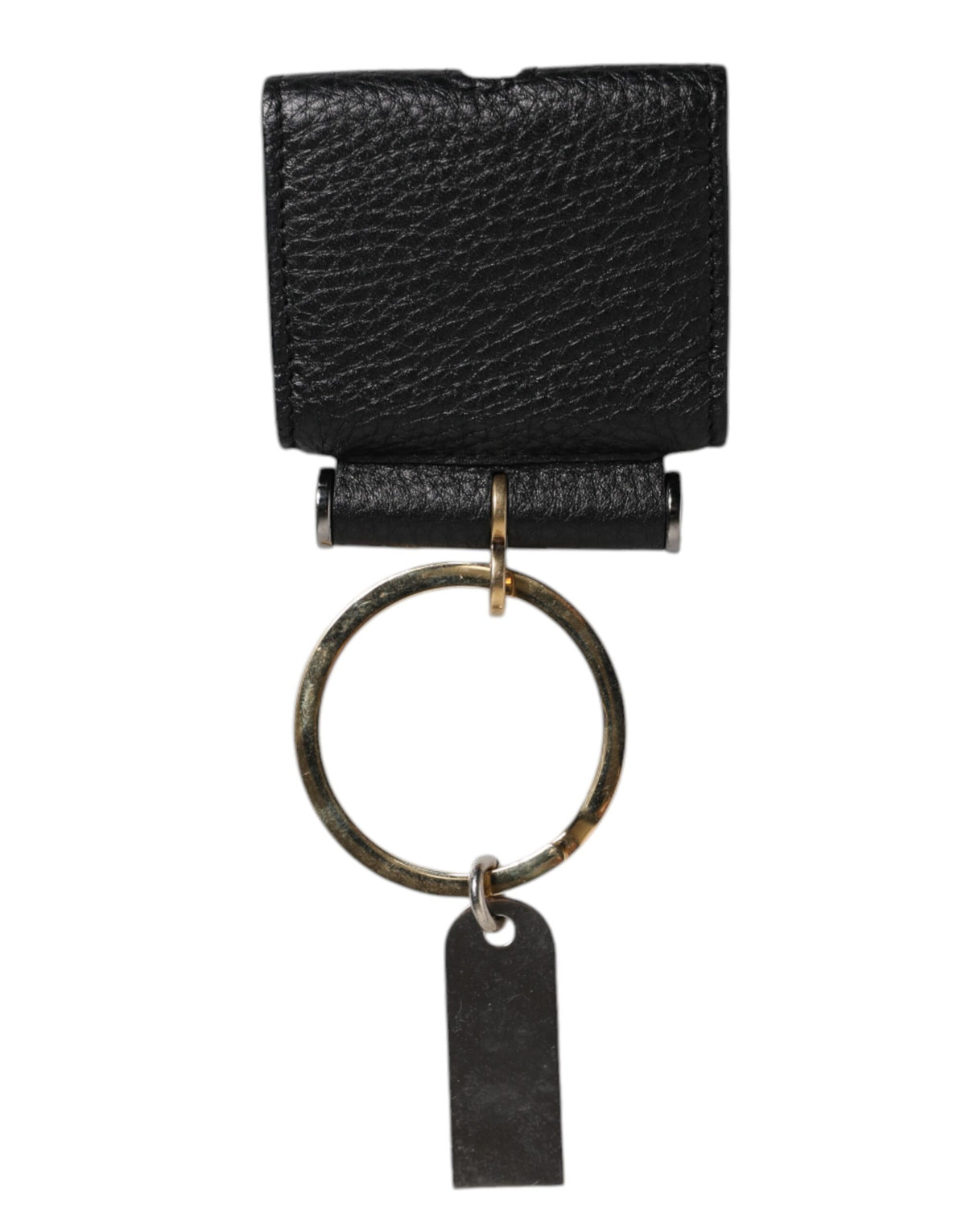 Dolce & Gabbana Black Leather Strap Gold Metal Logo Plaque Airpods Men's Case