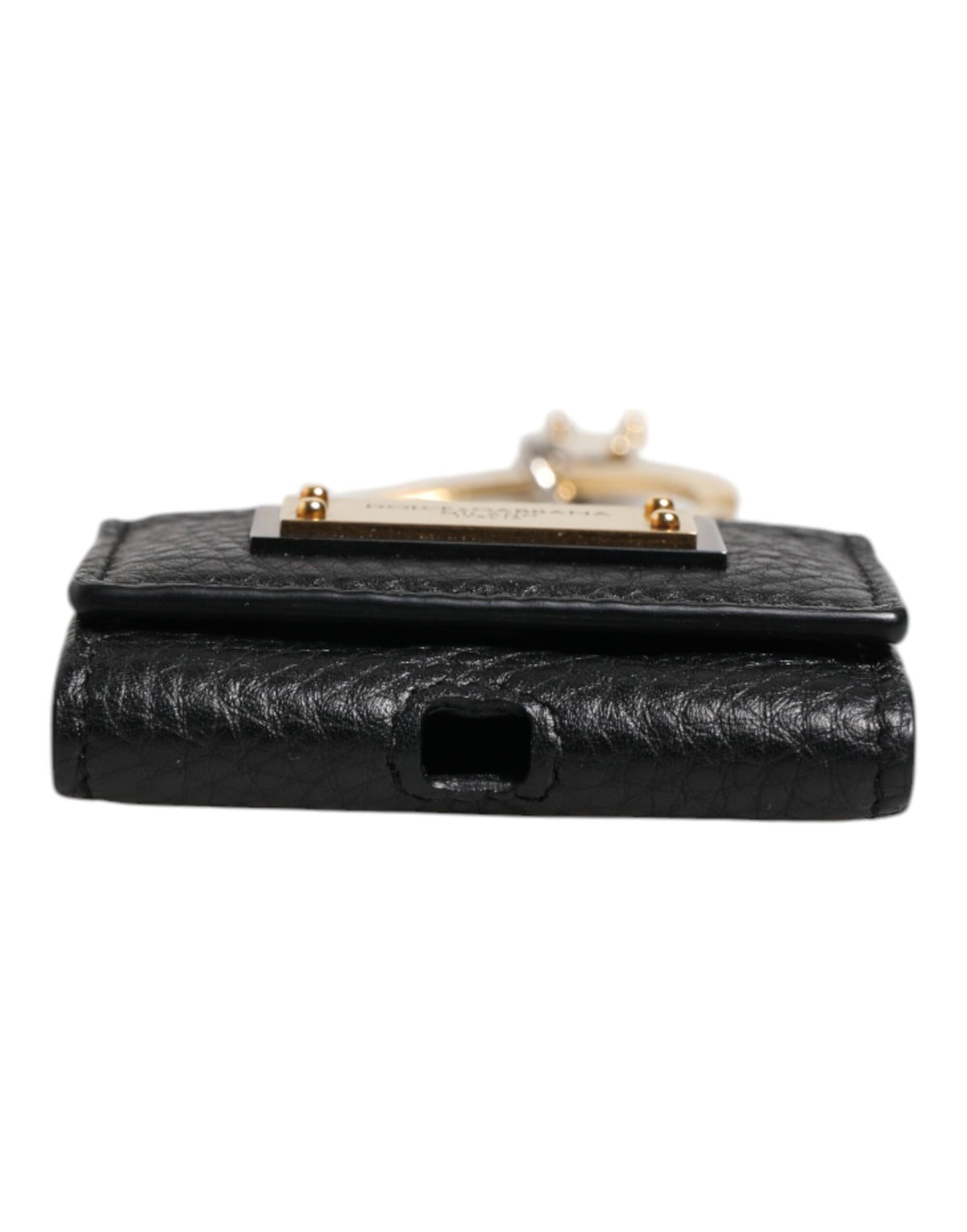 Dolce & Gabbana Black Leather Strap Gold Metal Logo Plaque Airpods Men's Case