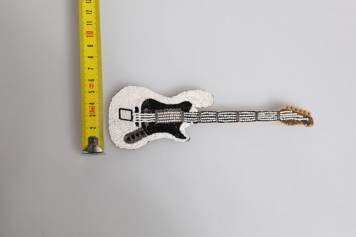 Dolce & Gabbana Gold Brass Logo Beaded Guitar Pin Men's Brooch
