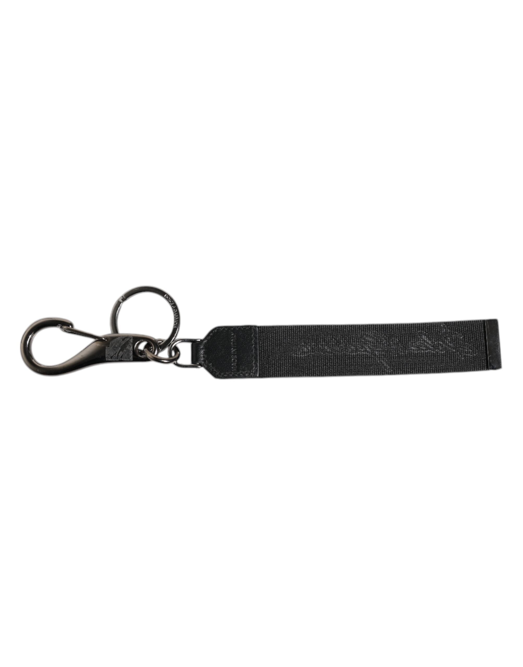 Dolce & Gabbana Black White DG Logo Silver Men Keychain Polyester Men's Keyring