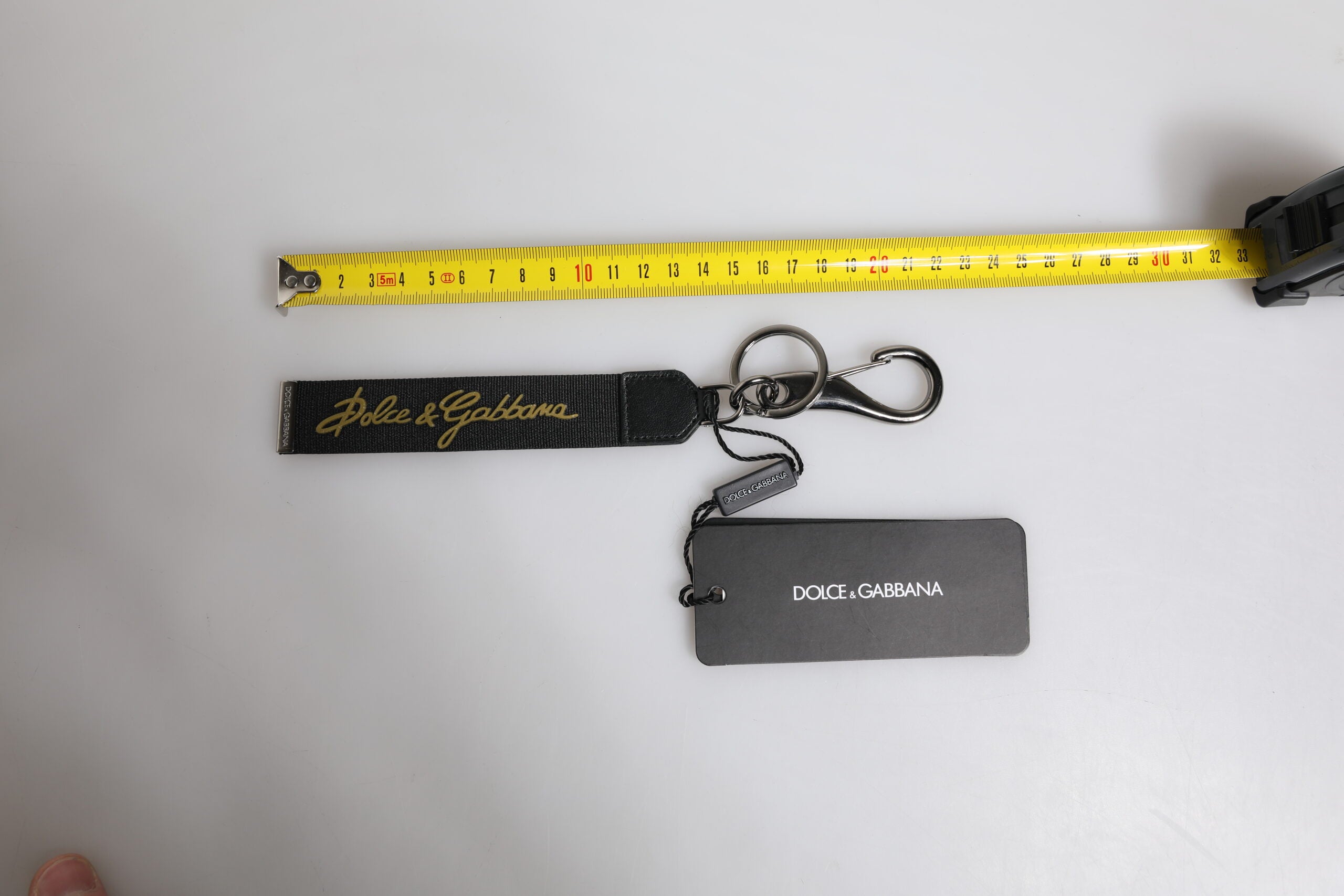 Dolce & Gabbana Black Logo Nylon Silver Brass Men Holder Keychain Men's Keyring
