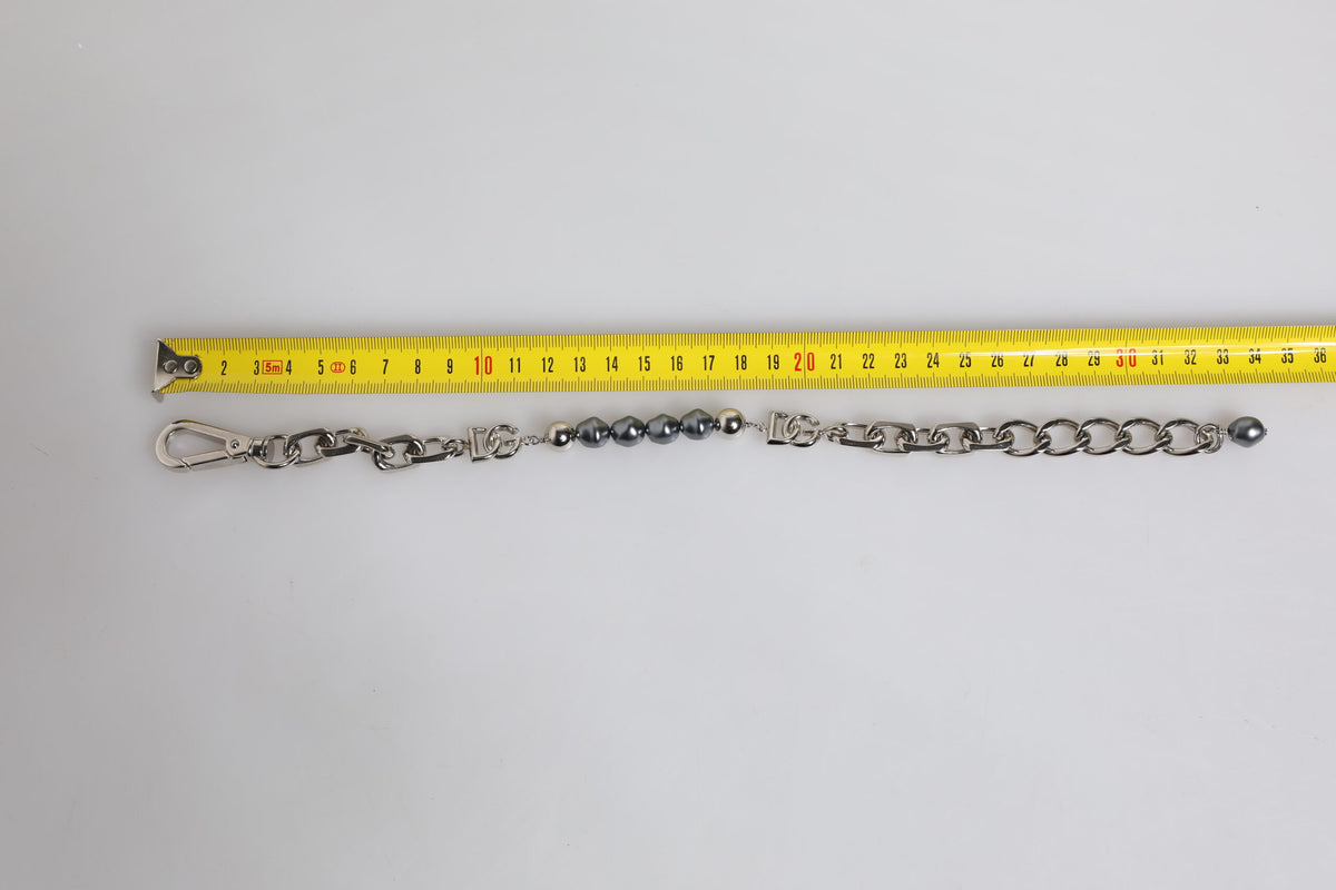 Dolce & Gabbana Silver Tone Chain Lobster Clasp Logo Gray Pearls Men's Bracelet