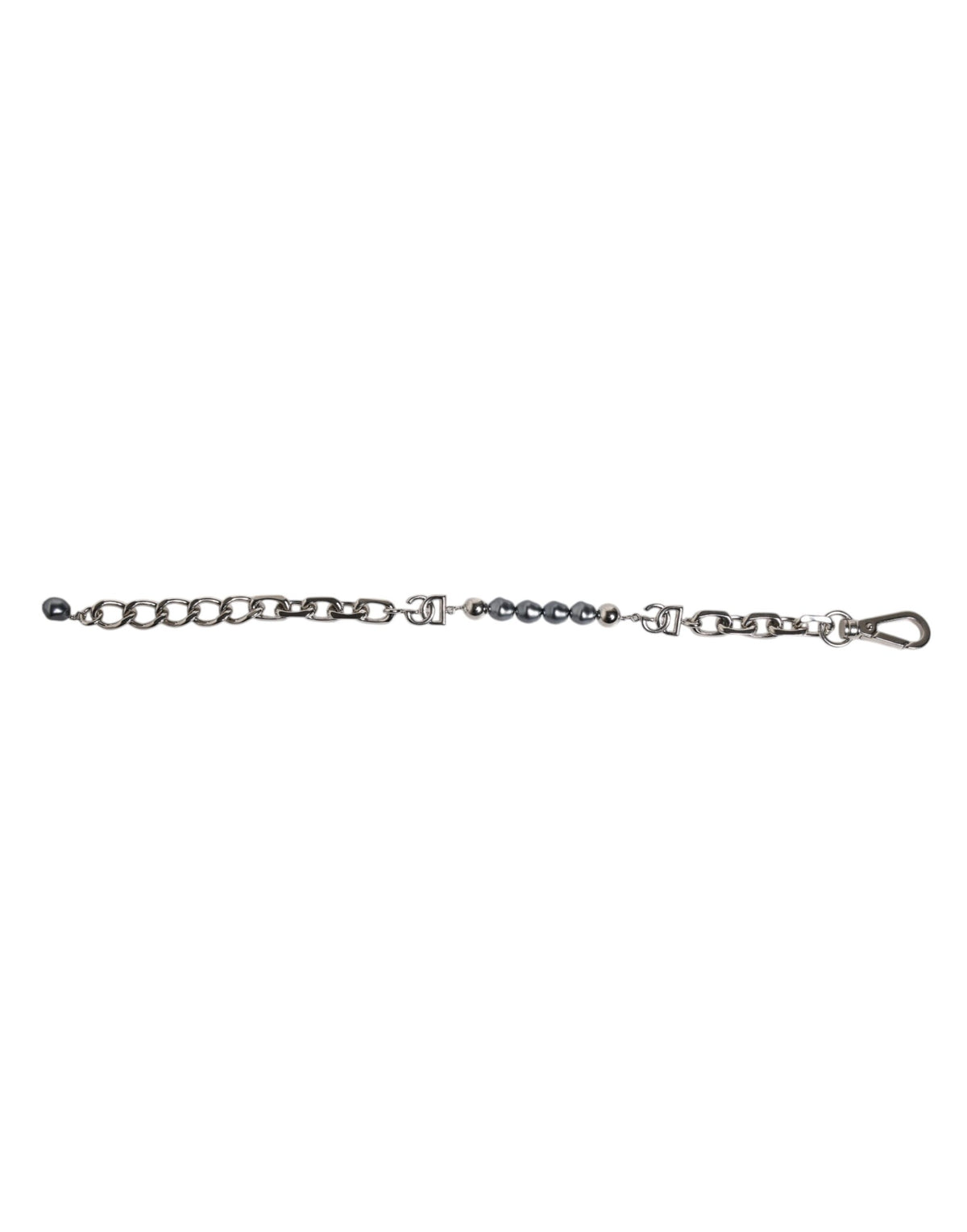 Dolce & Gabbana Silver Tone Chain Lobster Clasp Logo Gray Pearls Men's Bracelet