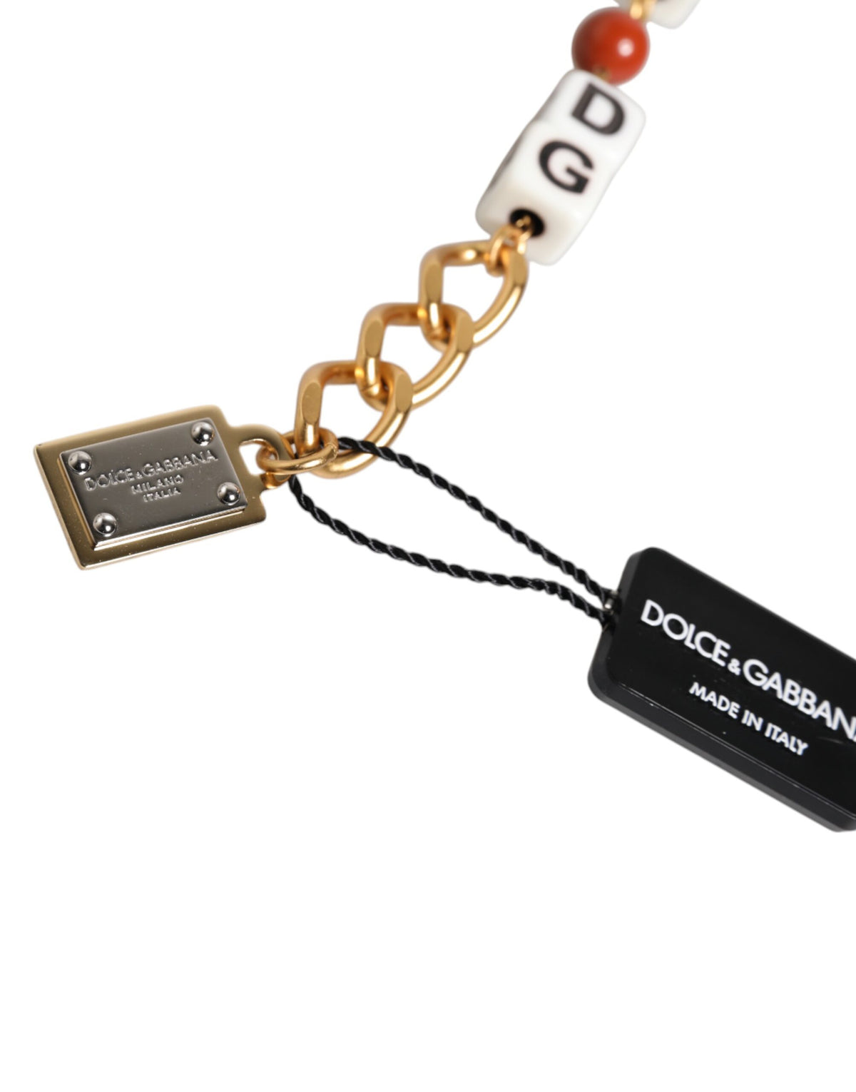 Dolce & Gabbana Multicolor Gold Tone Brass Chain DG Logo Dice Men's Bracelet