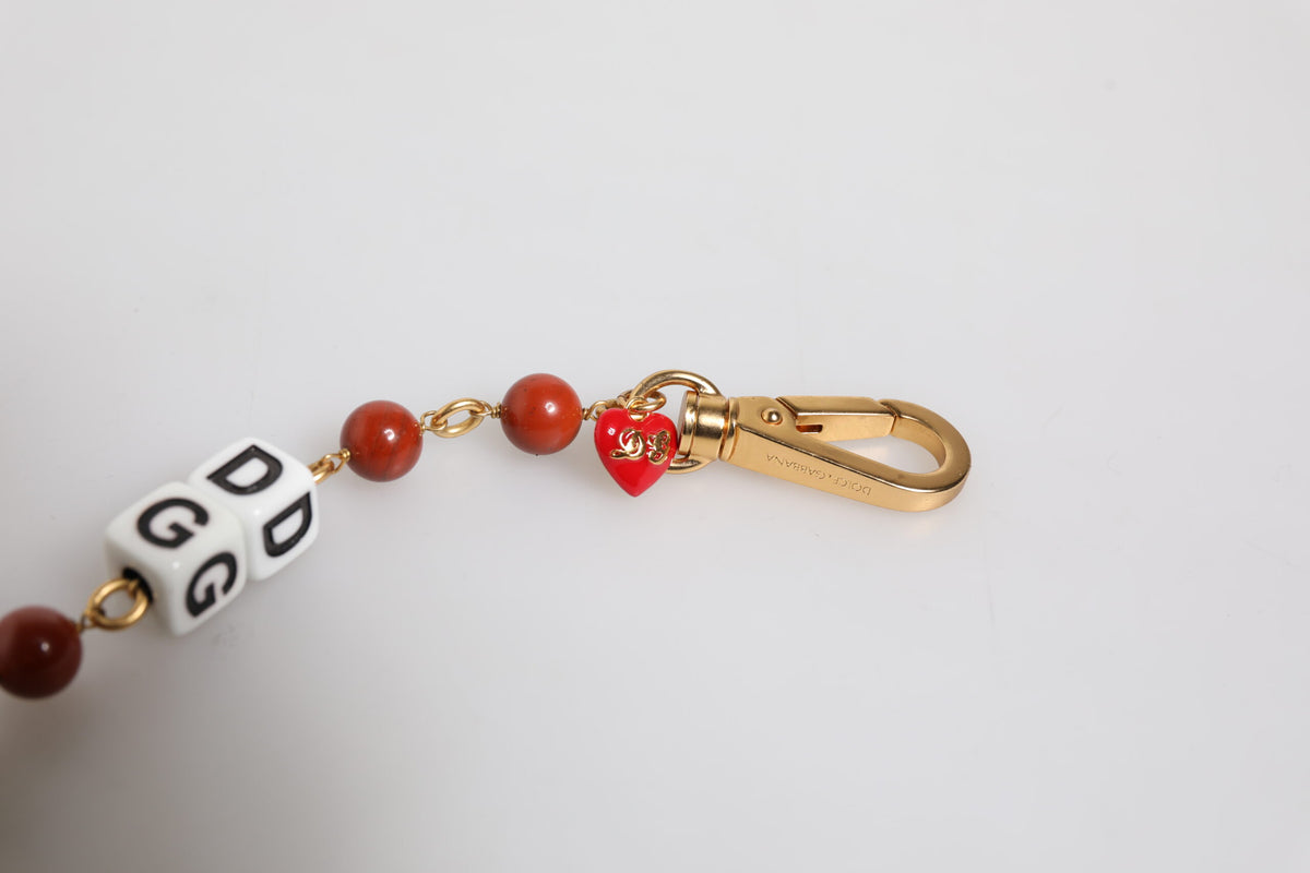 Dolce & Gabbana Multicolor Gold Tone Brass Chain DG Logo Dice Men's Bracelet
