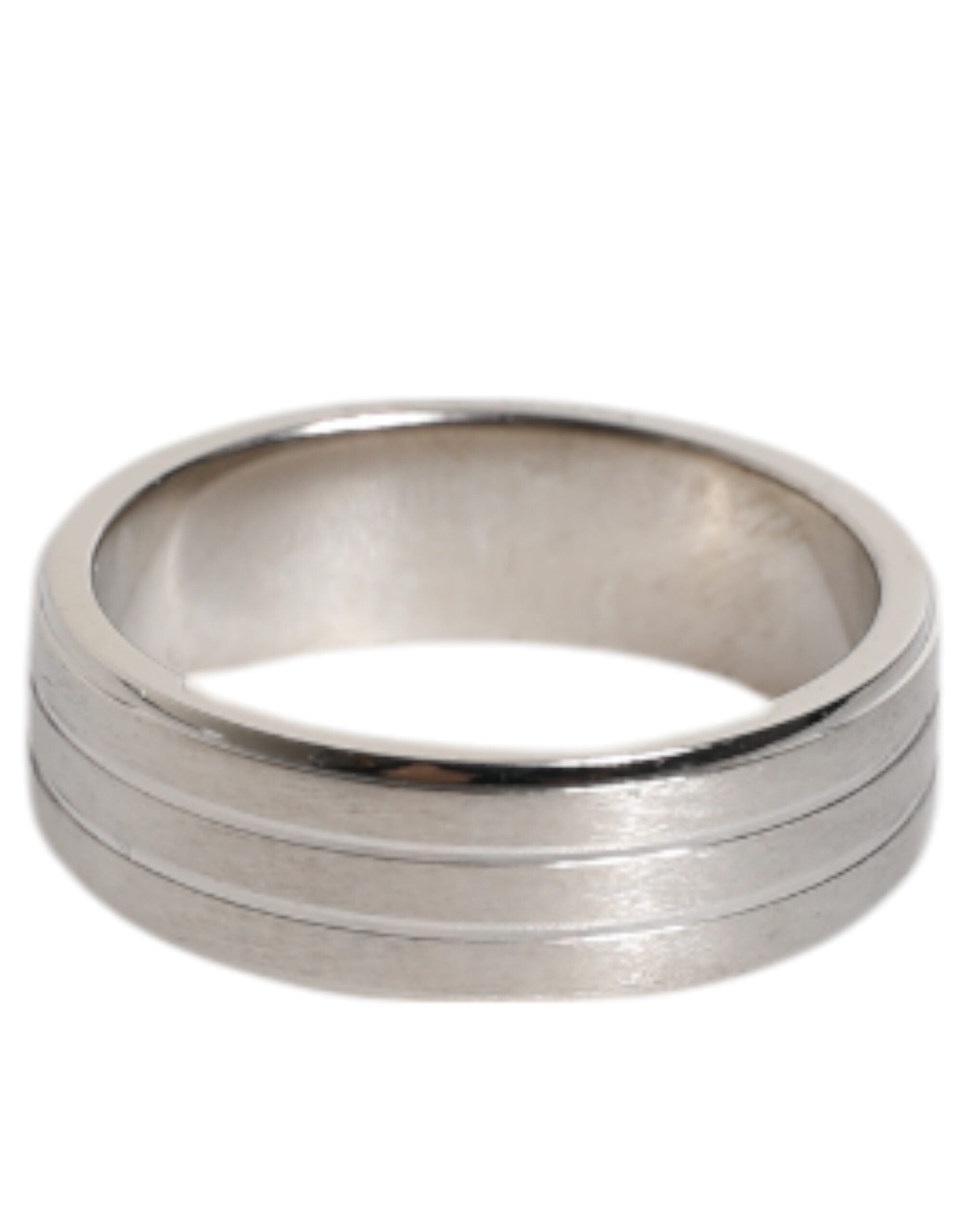 Dolce & Gabbana Silver Tone Brass Clear Crystal DG Logo Men's Ring