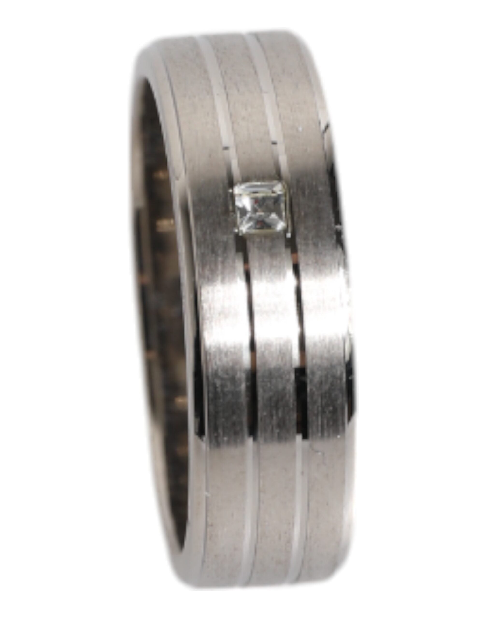 Dolce & Gabbana Silver Tone Brass Clear Crystal DG Logo Men's Ring