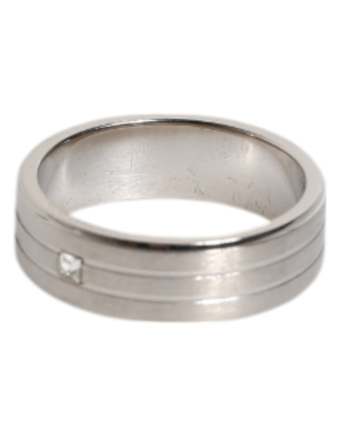 Dolce & Gabbana Silver Tone Brass Clear Crystal DG Logo Men's Ring