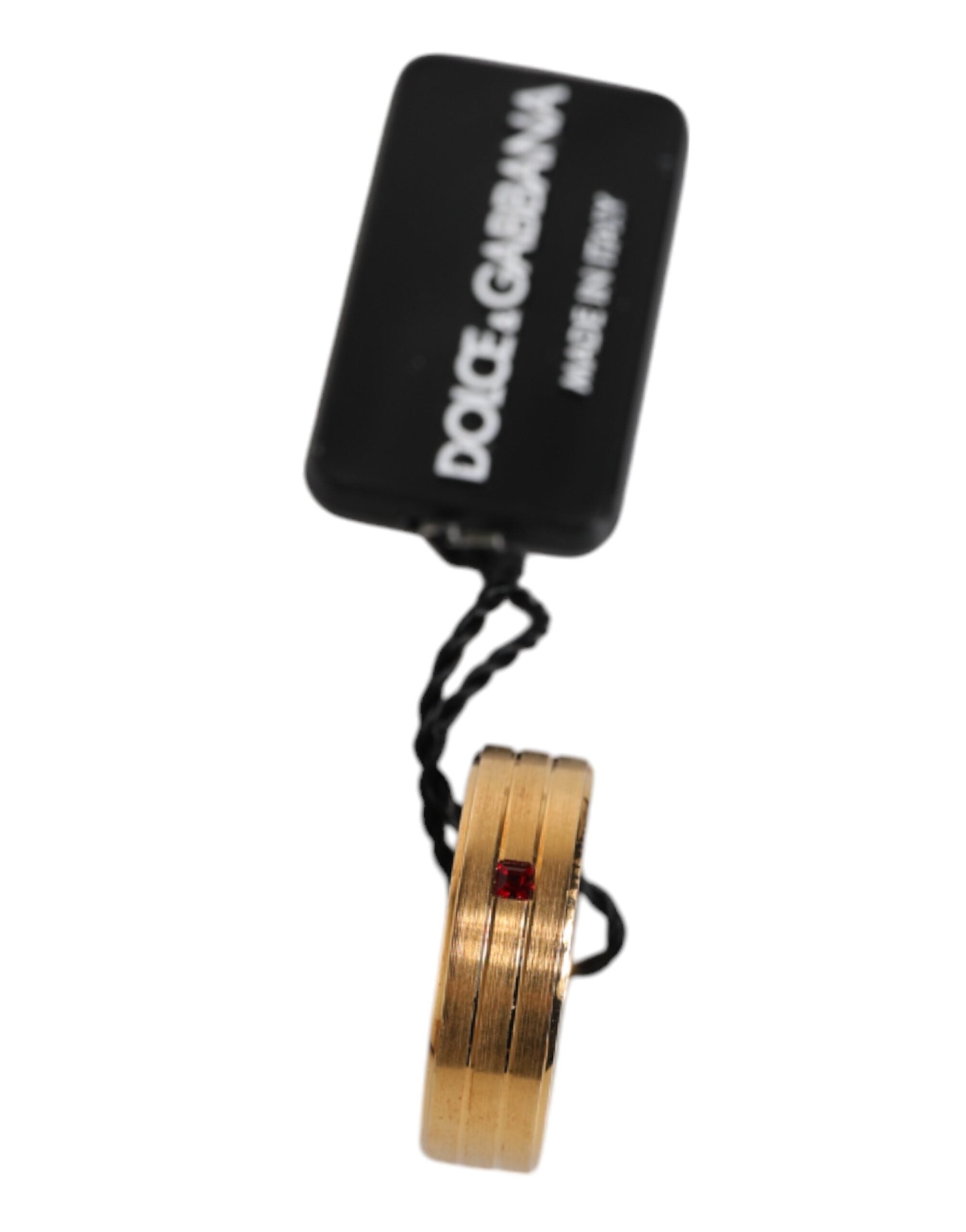 Dolce & Gabbana Gold Tone Brass Red Crystal DG Logo Men's Ring