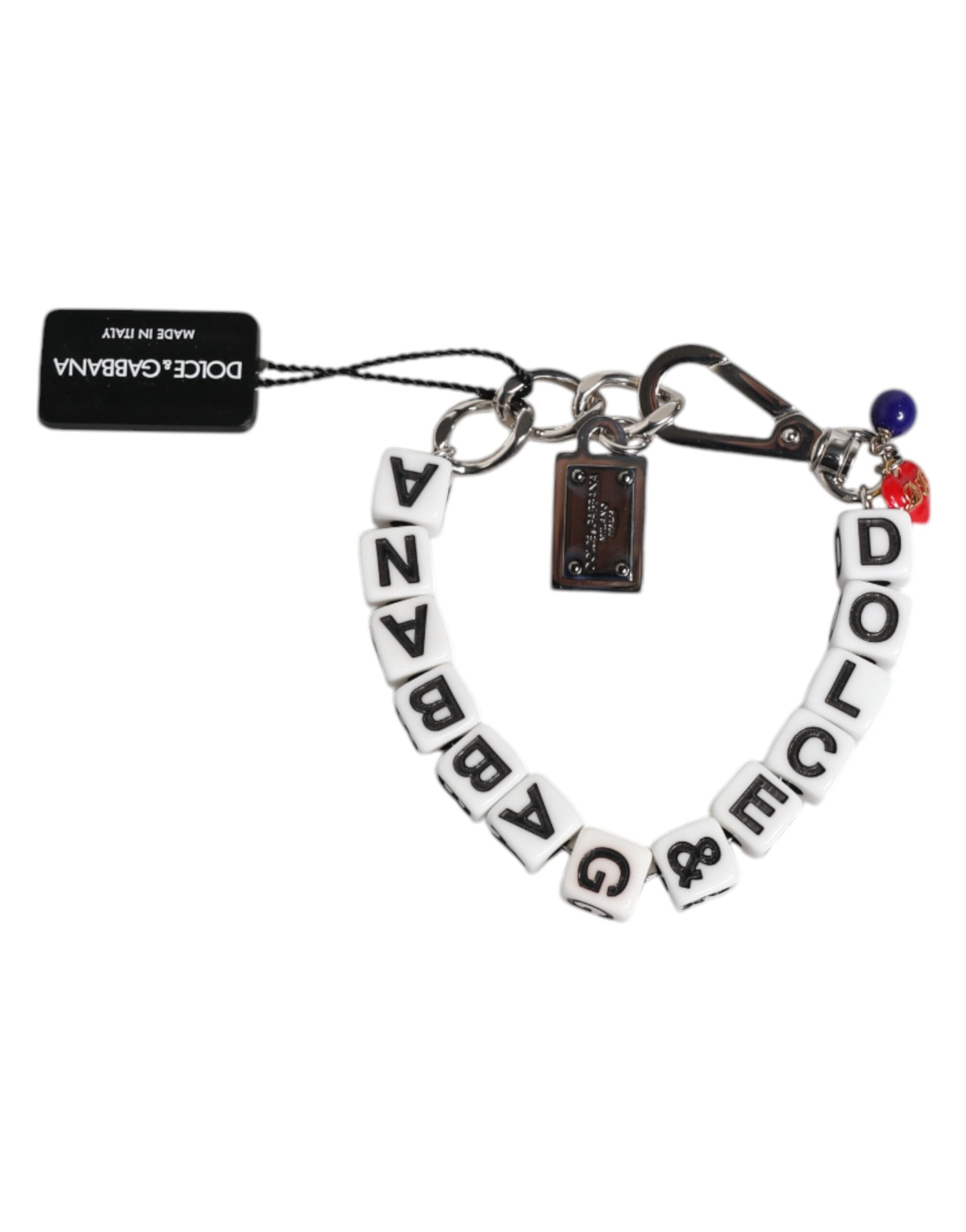 Dolce & Gabbana Silver Brass Chain Dice Logo Embellished Charm Women's Bracelet