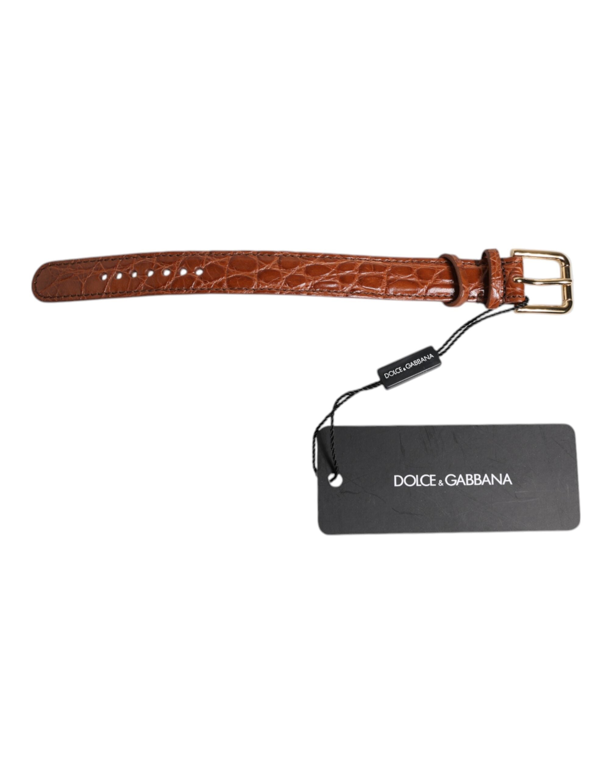 Dolce & Gabbana Brown Textured Leather Gold Metal Buckle Women's Armband (Pre-Owned)