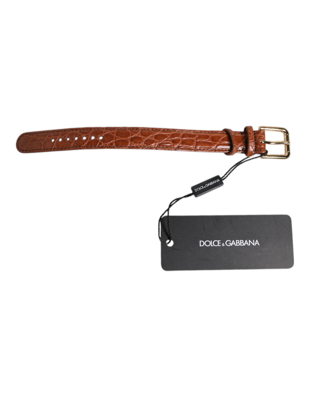 Dolce & Gabbana Brown Textured Leather Gold Metal Buckle Women's Armband (Pre-Owned)