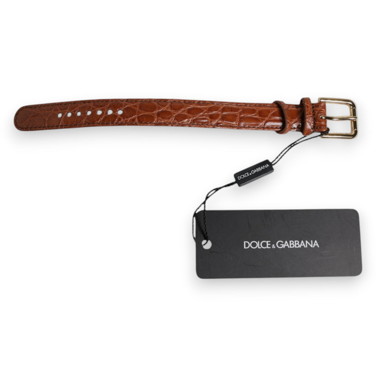 Dolce & Gabbana Brown Textured Leather Gold Metal Buckle Women's Armband (Pre-Owned)